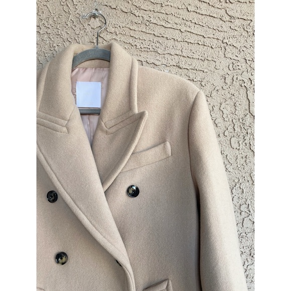 MANGO NWOT Neutral Camel Beige Long Double Breasted Virgin Italian Wool Coat S - Picture 8 of 16